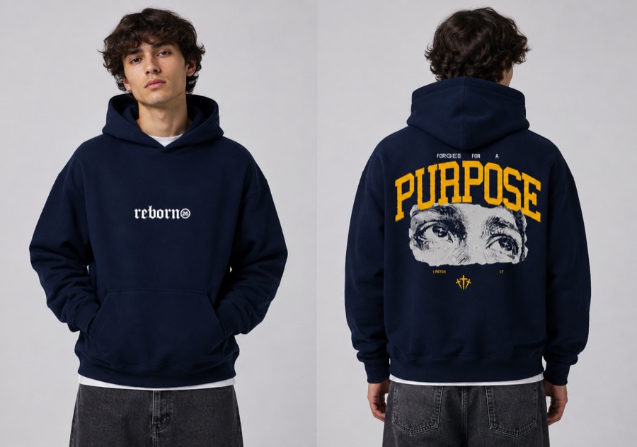 Reborn 26 Hoodie, front and back